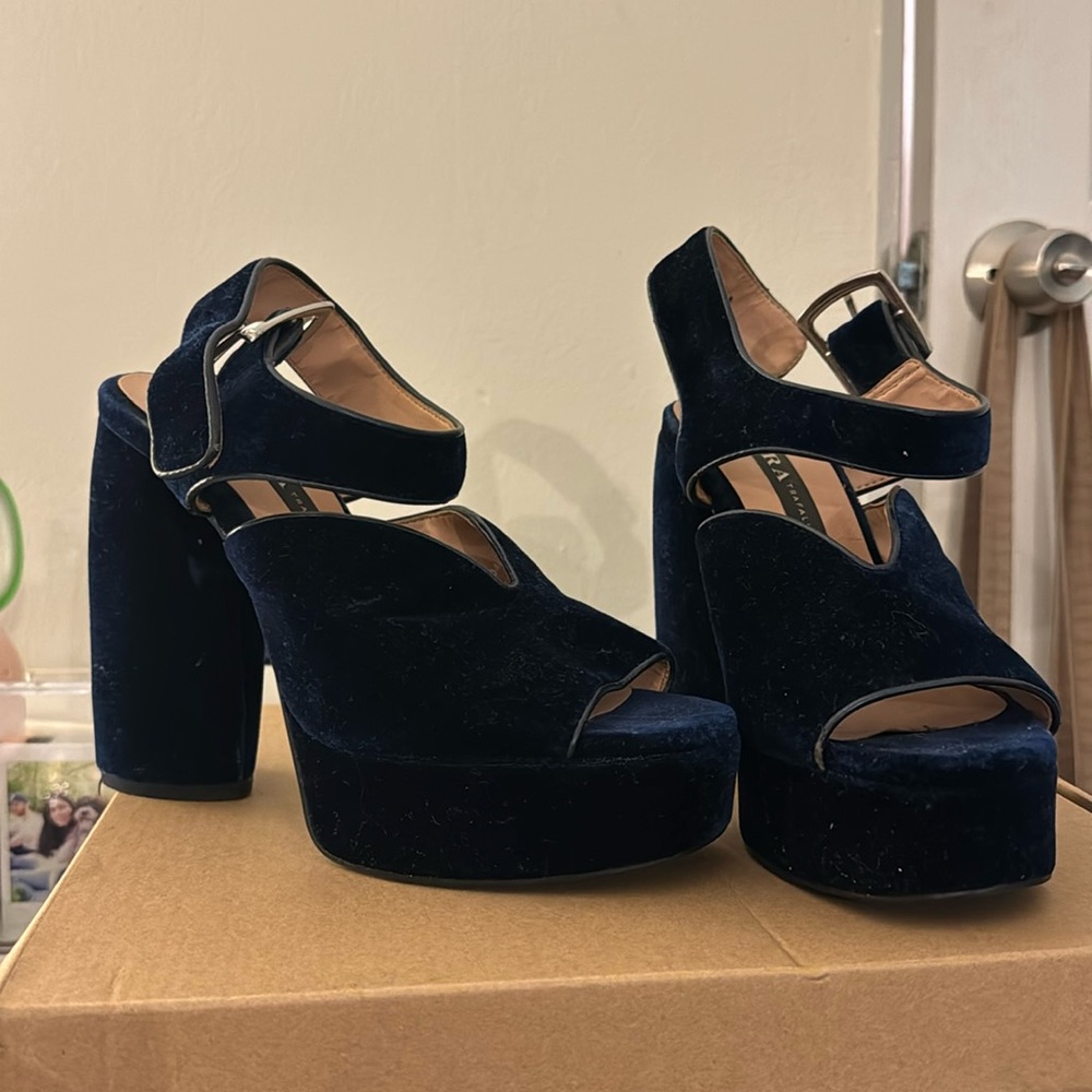 Zara - Deep Blue Velvet Platform Heels